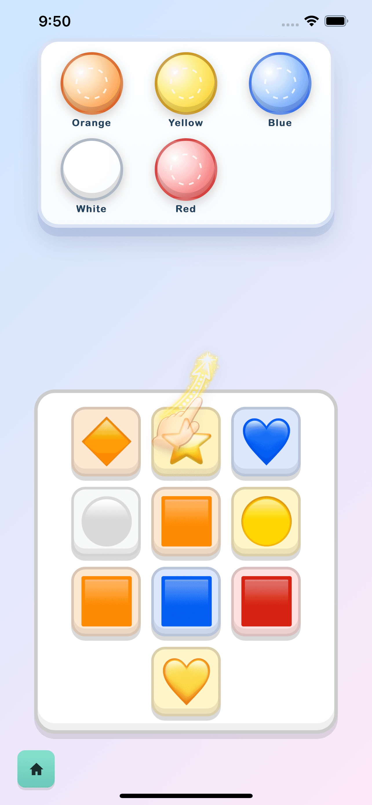 SaySafari category selection screen with colorful themed shopping buttons.