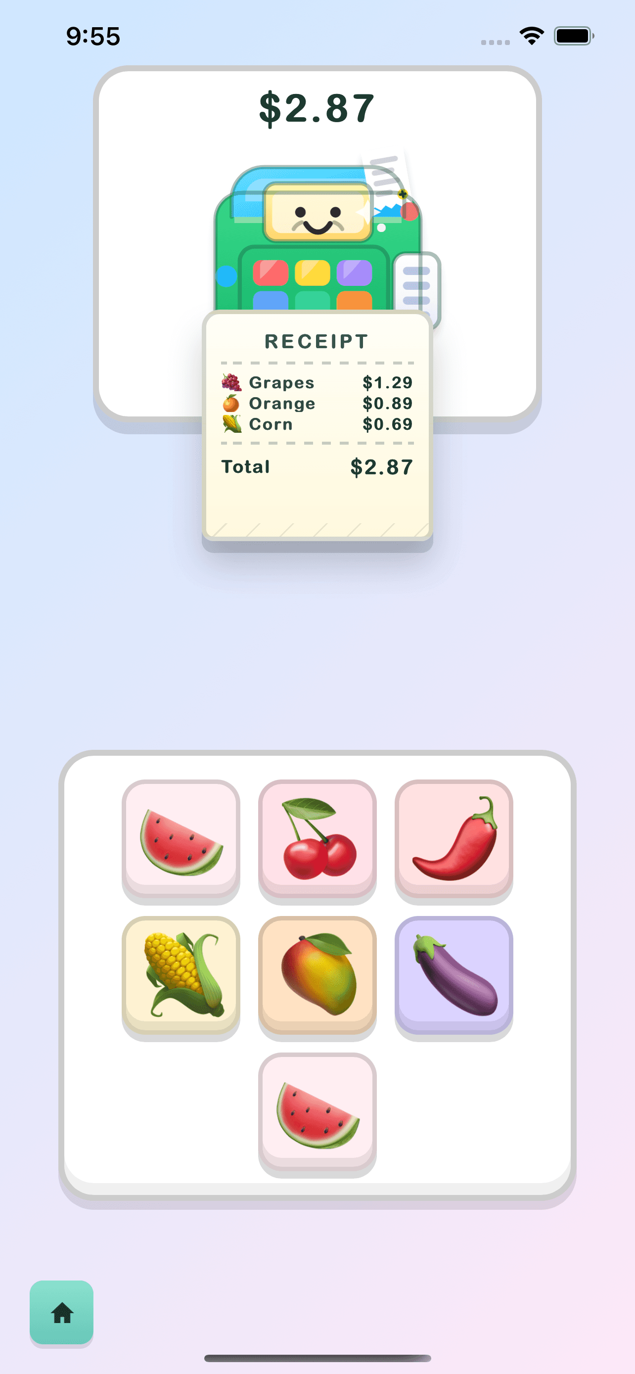 SaySafari fruits and veggies scene with drag-and-drop items and voice labels.